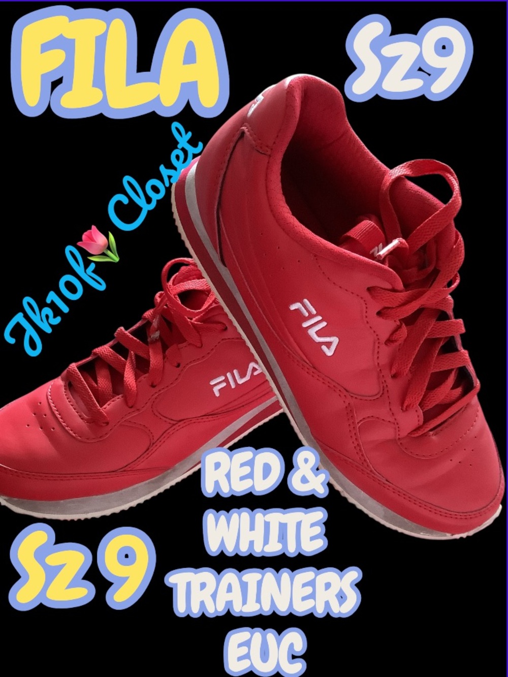 LOWEST PRICE🌺FILA RED LOW TOP TRAINERS w/WHITE ACCENTS  SNEAKERS